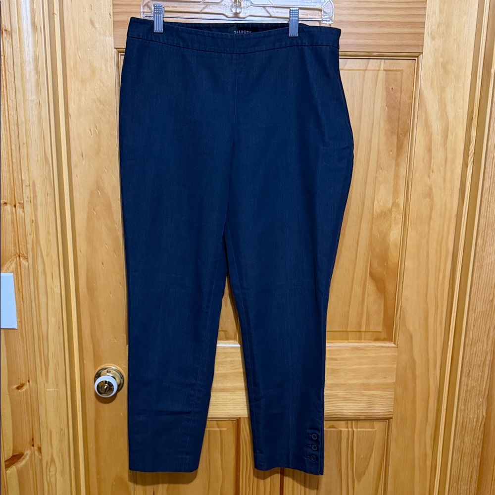 Talbots Chatham Ankle Navy Blue Stretch Woman’s Side Zip Pants. Size 8.